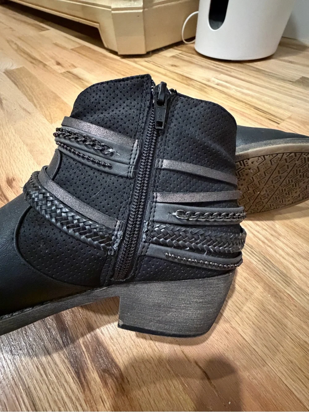 SO Women's Black Ankle Boot with Braided Strap Detail
